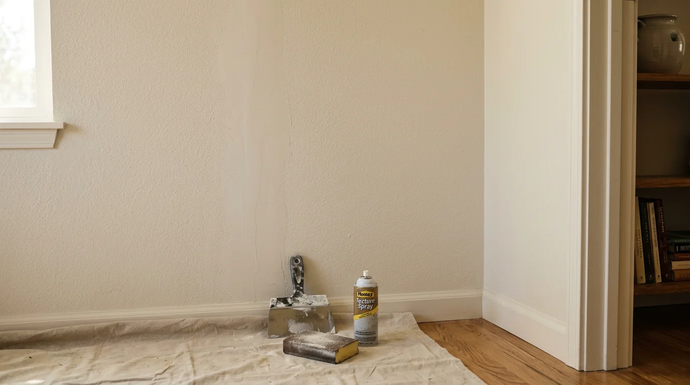 A freshly repaired and texture-matched interior drywall surface in a Chelan home, showing a smooth, seamless finish blended into the surrounding wall.